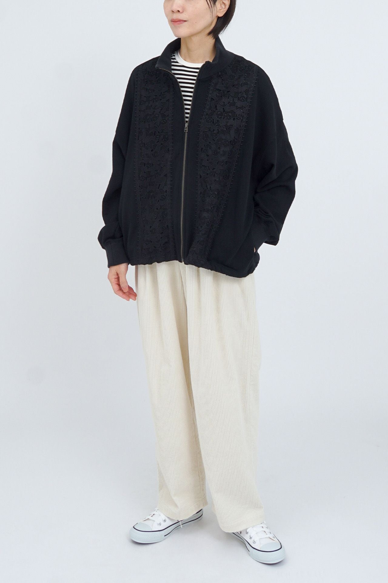 春秋　marble SUD レースパンダ裏毛 Zipブルゾン　黒 レースパンダ裏毛 Zipブルゾン | marble SUD(マーブルシュッド)公式通販