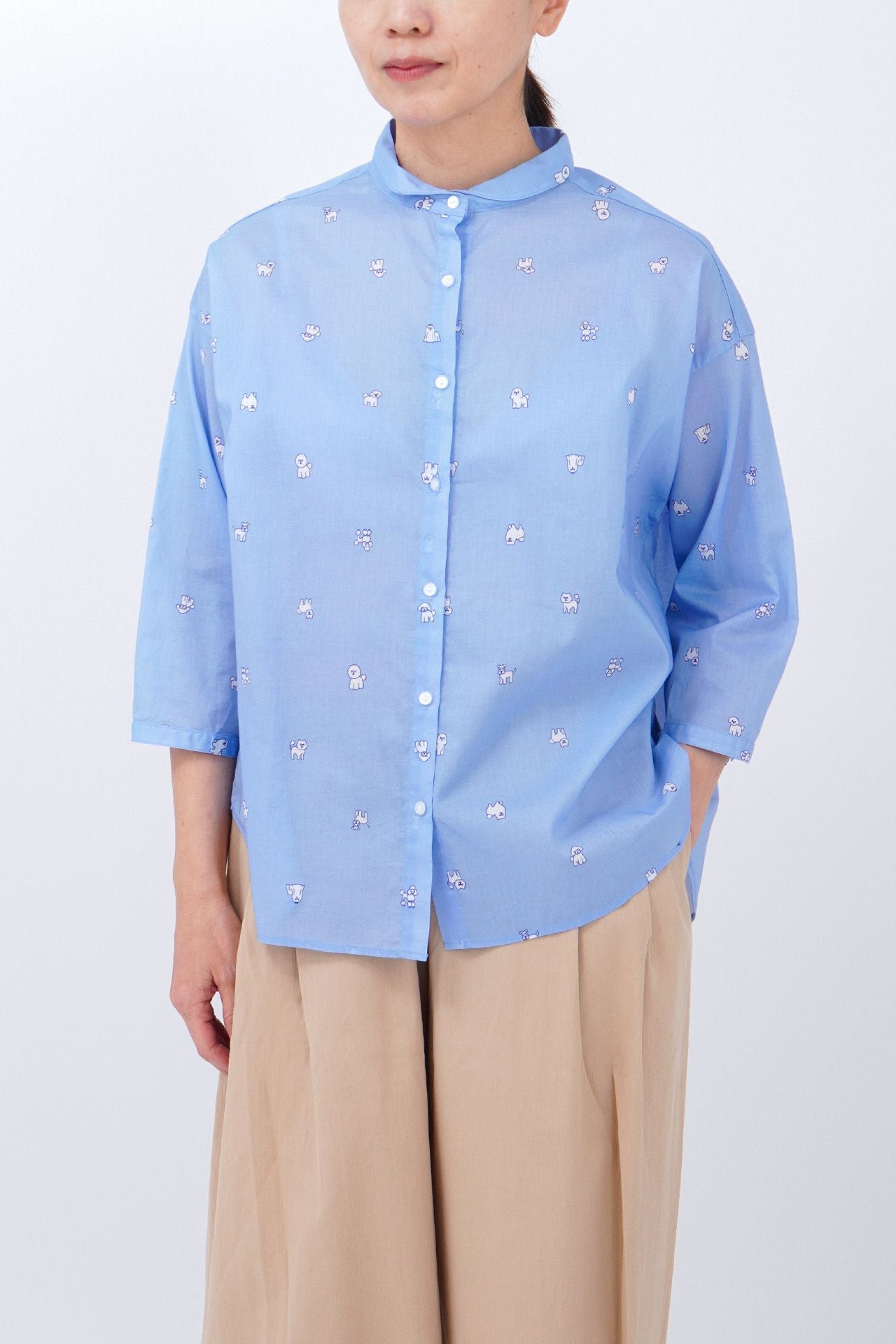marble SUD マーブルシュッド フローラルストライプ ブラウス / カーキ ネイビー ラウンドネック カットソー トップス【2400013410960】 dog dot プチカラーブラウス | marble SUD(マーブルシュッド)公式通販